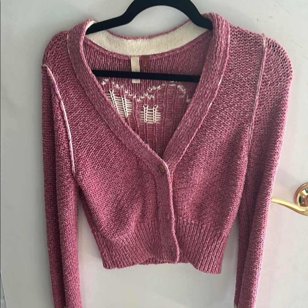 Anthropologie Pink Cropped Cardigan Sweater